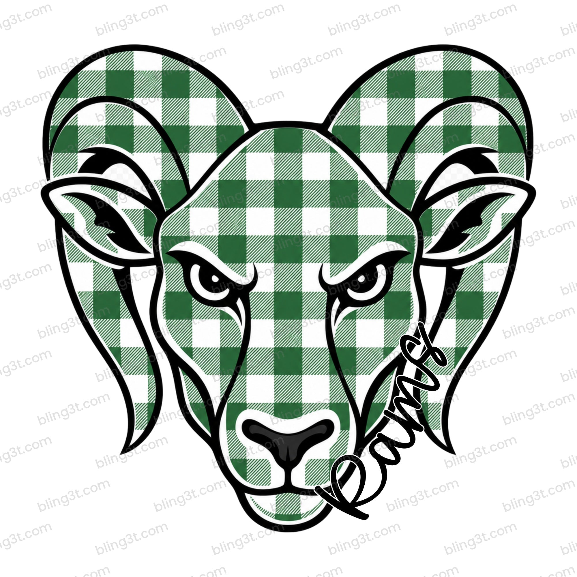 Gingham Rams mascot DTF transfer