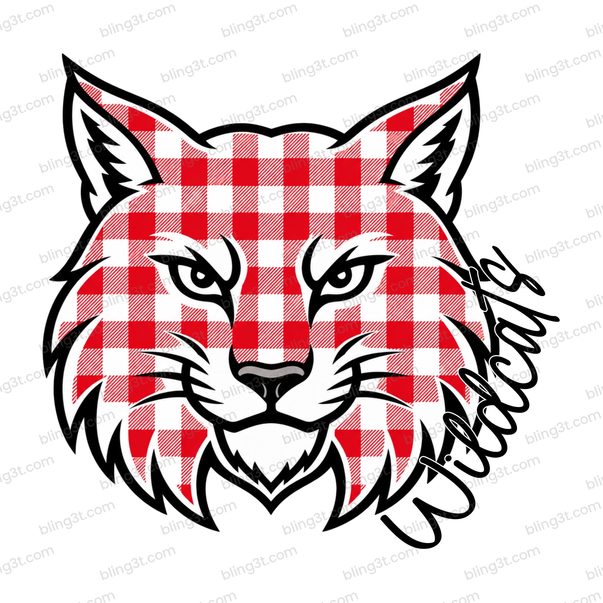 Gingham Wildcats mascot DTF transfer