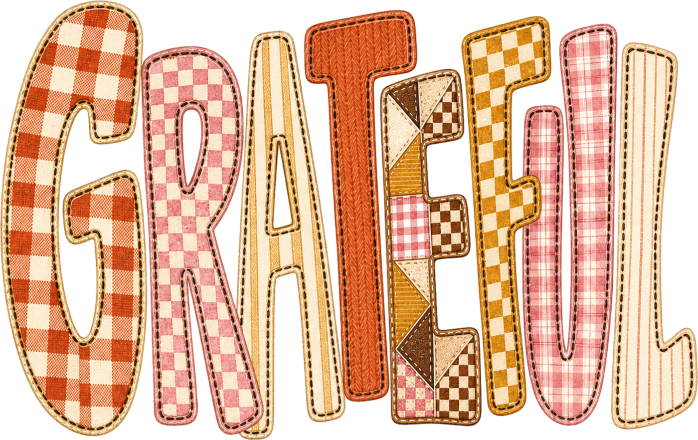 Grateful Patchwork Letters DTF transfer