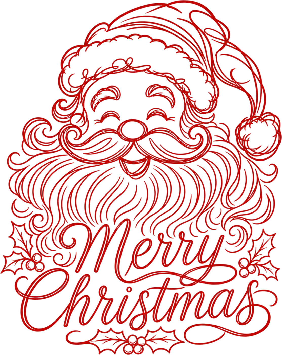 Merry Christmas Santa Line Art Red DTF transfer