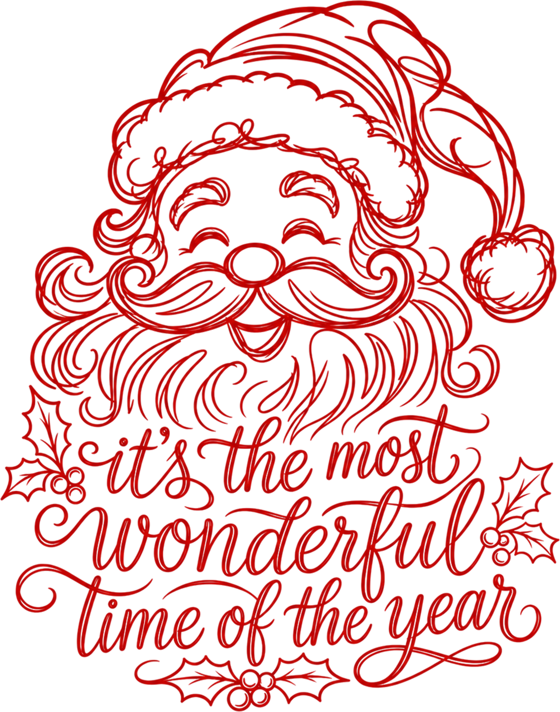 Most Wonderful Time of the Year Santa Line Art DTF transfer