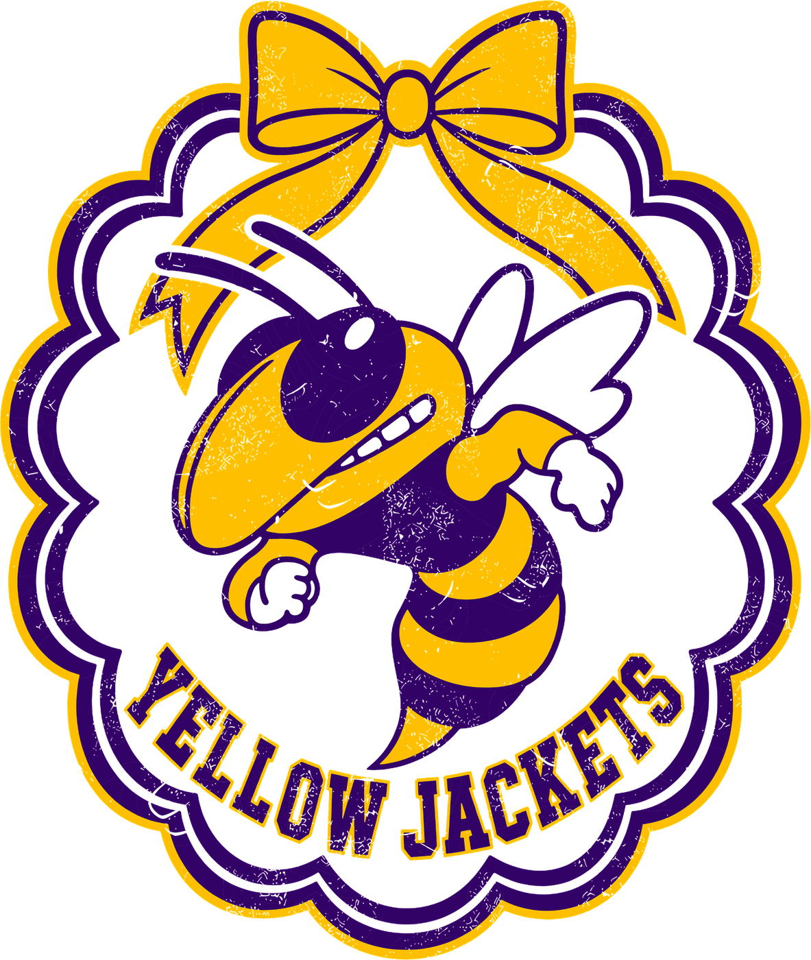 Yellow Jackets Scalloped Frame purple and gold DTF transfer