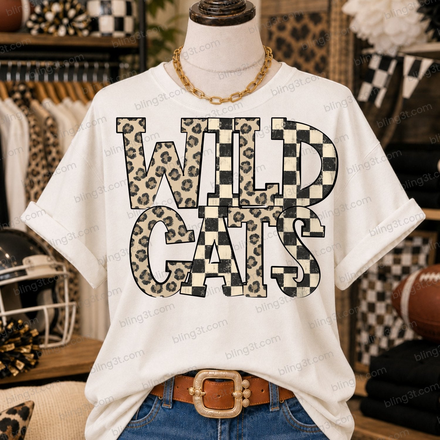 Personalized Doodle Leopard and Checkered Team Name