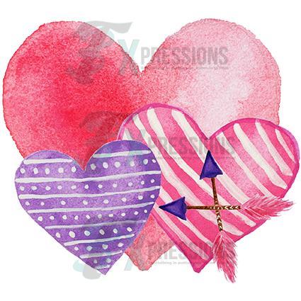 Watercolor Heart Trio