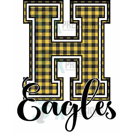 Personalized Yellow and Black Buffalo Plaid Varsity Letter