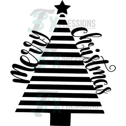 Black and White Merry Christmas Tree