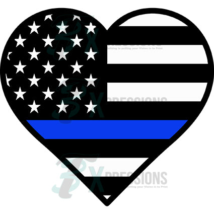 Heart American Flag Blue Line, Police - bling3t