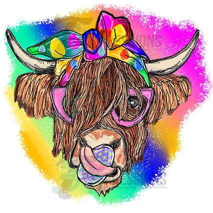 Floral Highland Cow With Glasses - Heat Transfer, DTF