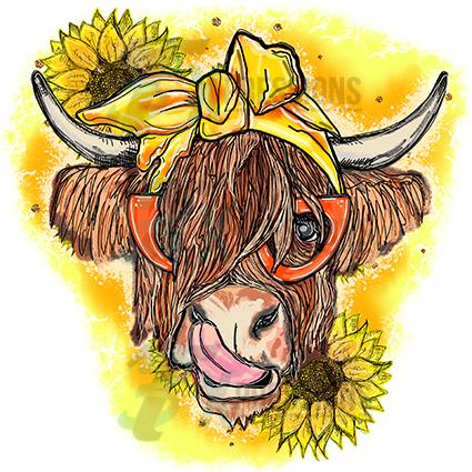 Floral Highland Cow With Glasses - Heat Transfer, DTF