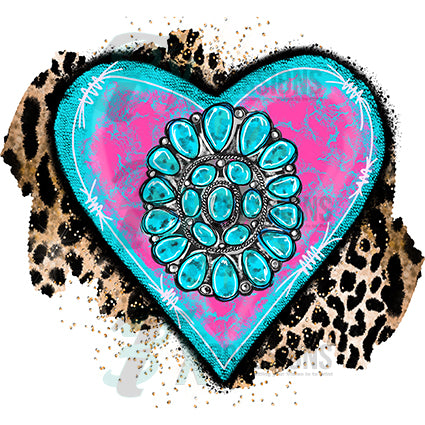 Leopard background turqouis heart