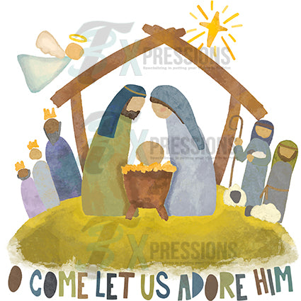 Water color nativity oh come let us adore him