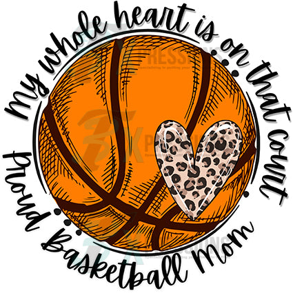 Glitter Basketball Mom Shirt My Heart is on the Court 3/4 