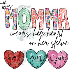 This Mom Wears Her Heart on Her Sleeve Personalized Baseball Tee