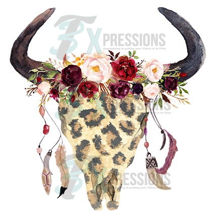 Boho Leopard Skull With Feathers